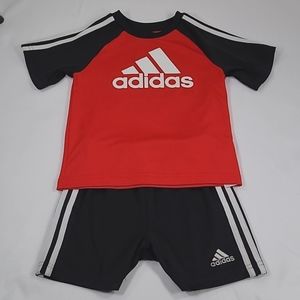 Adidas 2 Piece Red T-shirt and Black shorts. Size 18M